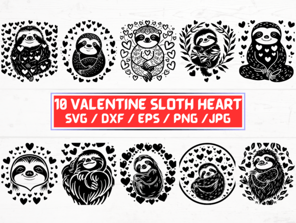 Valentine Sloth Heart SVG